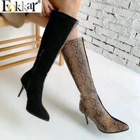 eokkar 2020 mixed colors thigh high boots women high heel pointed toe sanke prints ladies red mid calf boots big size 34 43
