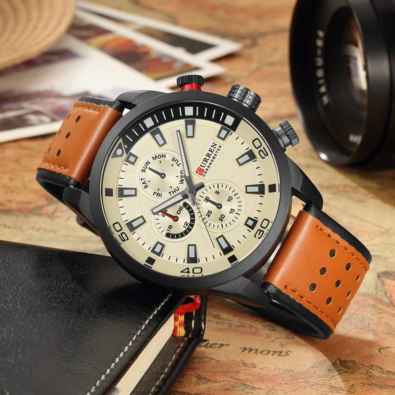 CURREN 8250 спортивные мужские кварцевые часы модные простые военные наручные из