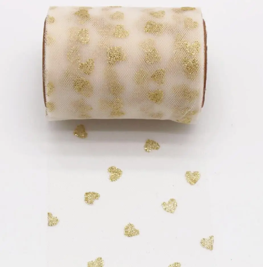 3 '7. 5 см 10 ярдов/объем золото/посыпать Сердце DIY ручной работы Тюль ролл пачка юбка головной убор свадьба Рождество ленты 75 мм - Цвет: 13