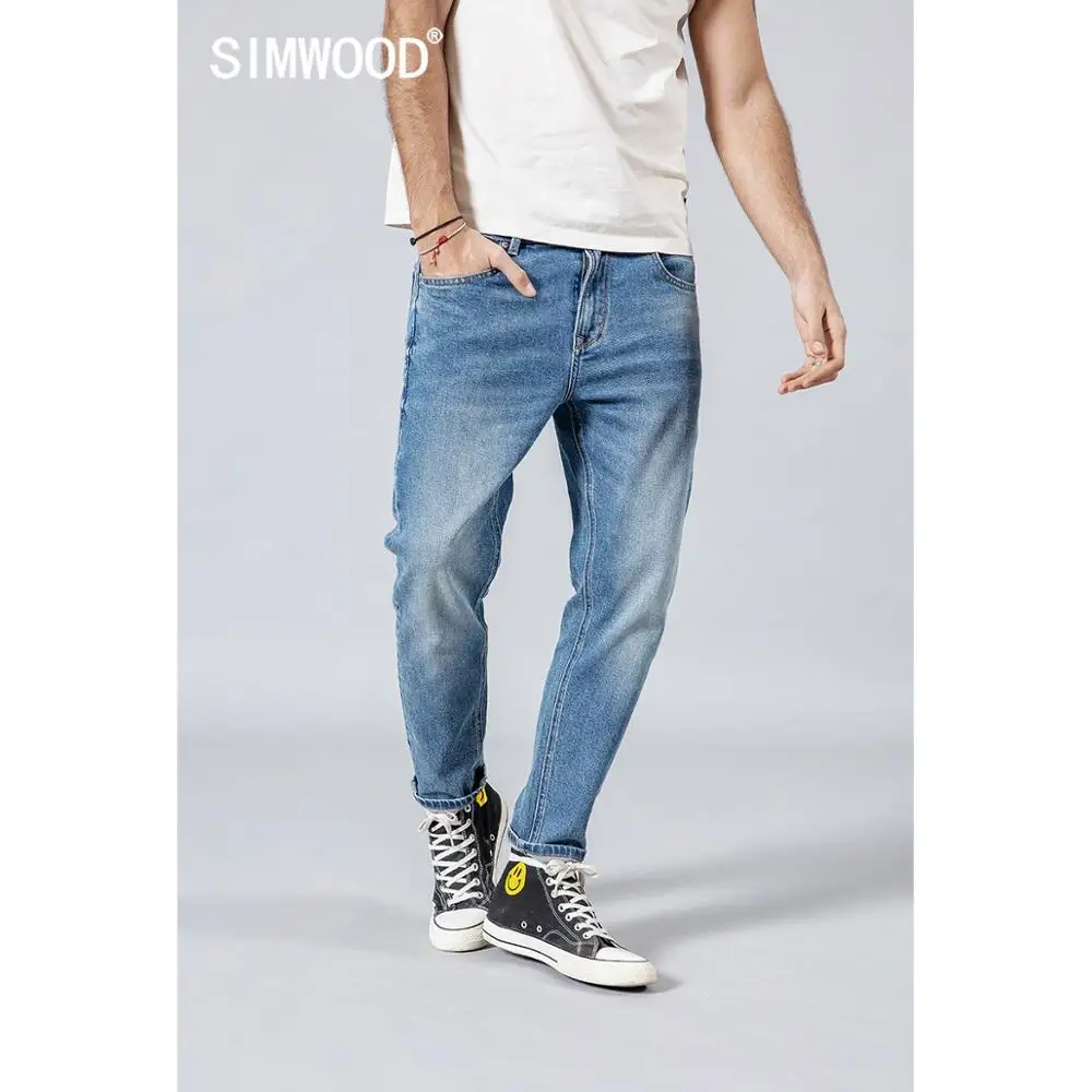 Летние мужские джинсовые брюки SIMWOOD облегающие штаны из денима 2019 светло голубые