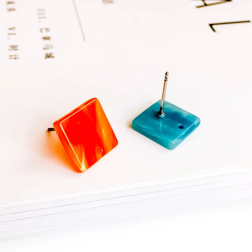 Разноцветные квадратные серьги гвоздики 12 мм простой стиль для женщин DIY