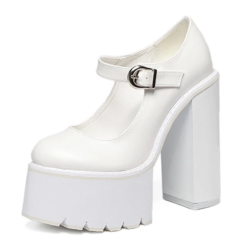 white shoes Gdgydh/Новое поступление; женские классические туфли-лодочки; сезон весна-лето; черные кожаные туфли Mary Jane на каблуке; модная женская обувь на платформе с пряжкой - Цвет: white shoes
