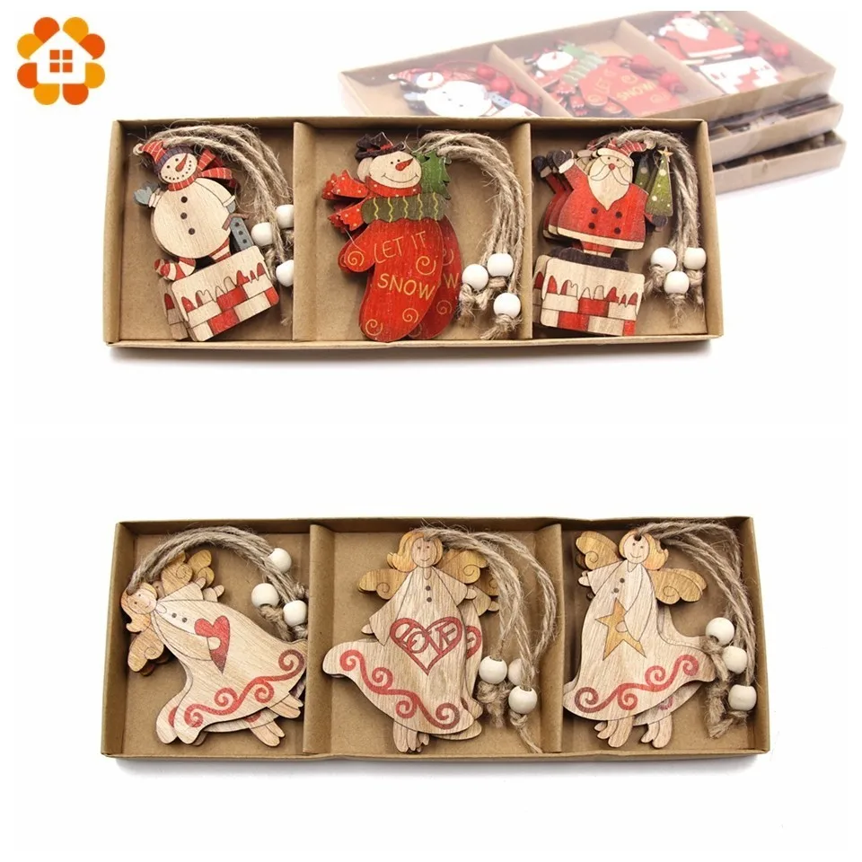 12 шт./кор. Творческий дерево ремесло Санта Клаус &amp Ангел Деревянные Подвески