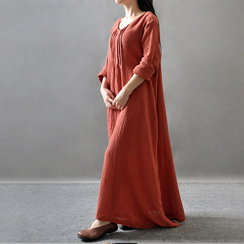 Женское винтажное платье свободного кроя из хлопка и льна 2019 летнее Новое с