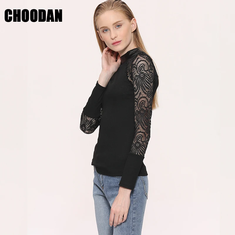 Трикотажная кружевная блузка в стиле пэчворк женская одежда новинка сезона