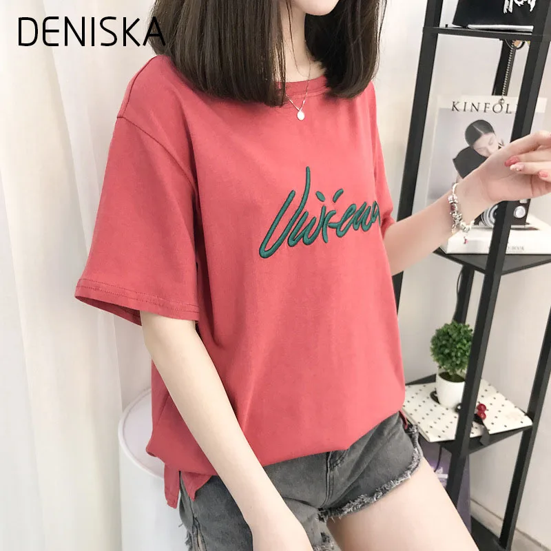 DENISKA 2018 Весна Лето Новый Harajuku Корейский Старинные Письмо Вышивка Основные