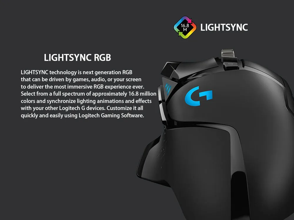Оригинальная высокопроизводительная игровая мышь logitech G502 HERO, двигатель HERO с 16000 dpi, программируемая Настройка LIGHTSYNC RGB GAMER