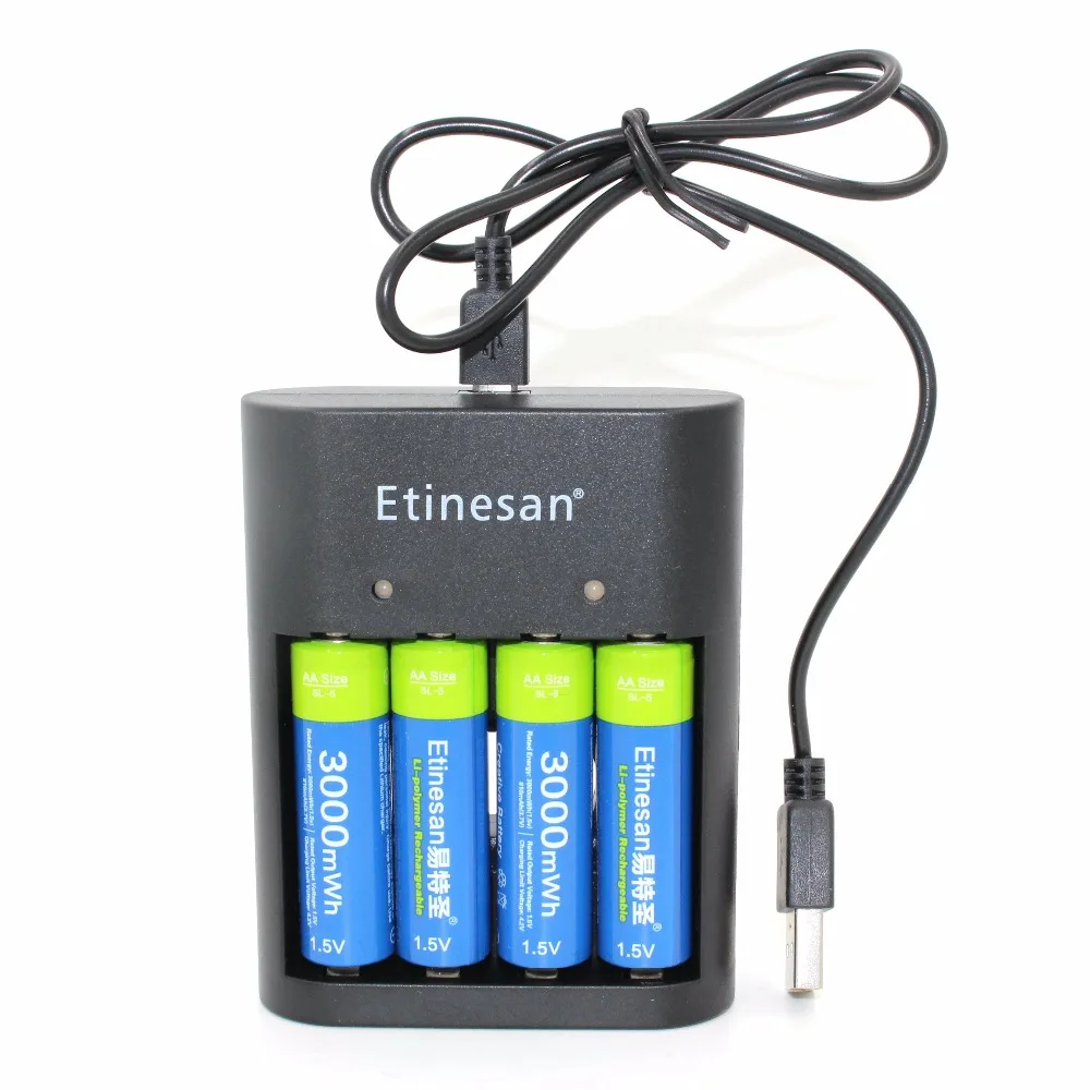 4 шт./лот Etinesan 3000mWh AA батарея литий полимерный литиевый Лев аккумуляторная с USB