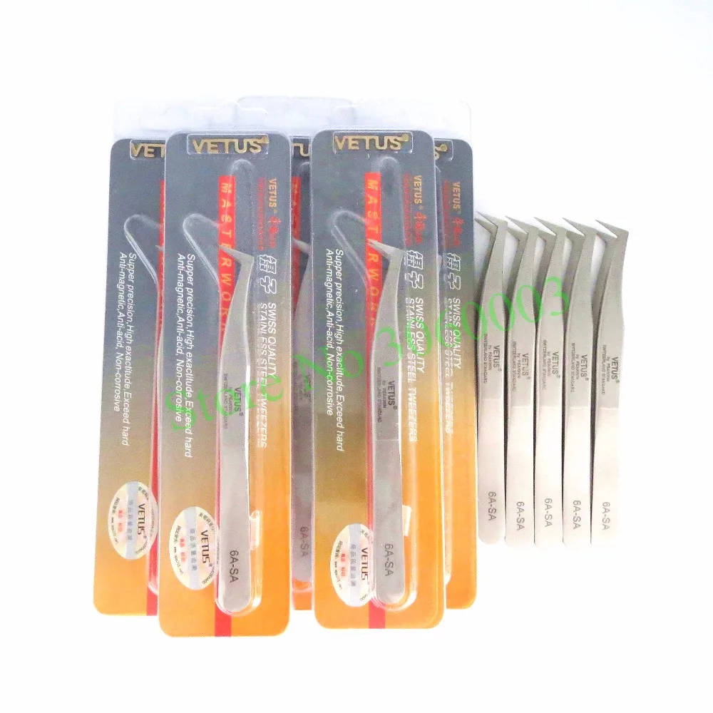 

Free shipping 10pcs/lot 6A-SA Stainless Steel Tweezers Eyelash Extension Tweezers for 3D 6D Volume Lashes