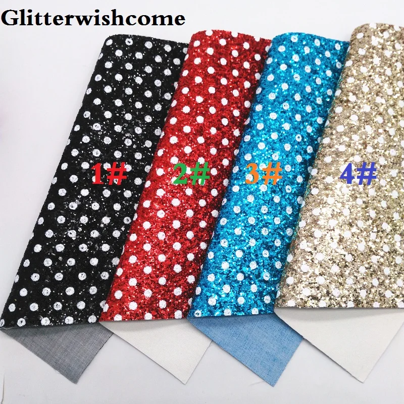 Glitterwishcome 21X29 см A4 размер винил для бантов Печатный горошек массивный блеск кожа ткань винил для бантов, GM192A