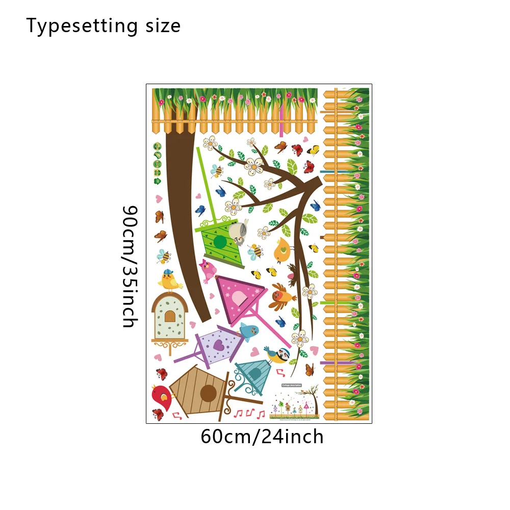 Дерево птица дом забор линия Съемная гостиная спальня декор росписи