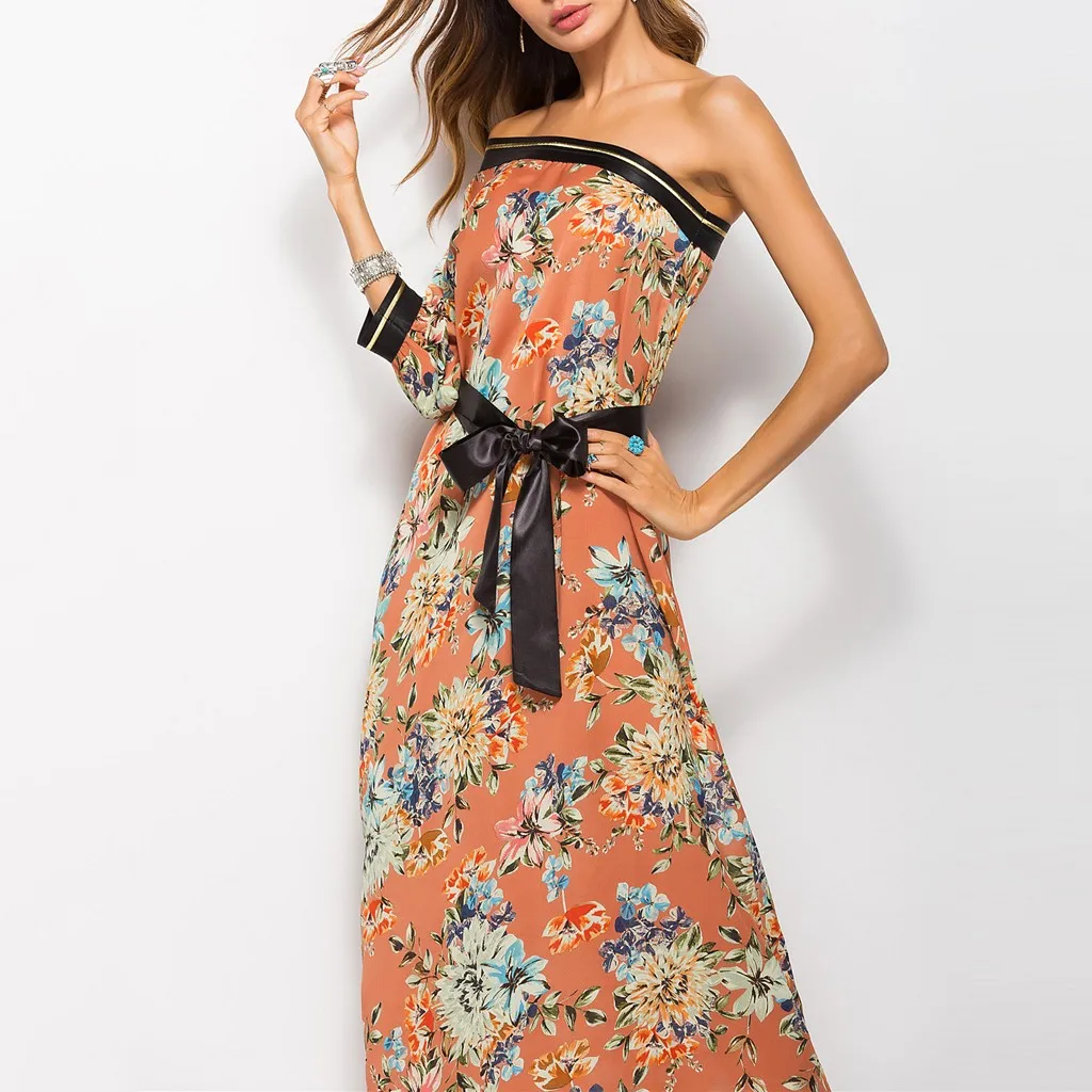 Бесплатная страусиное женское платье длинное богемное цветочное модное