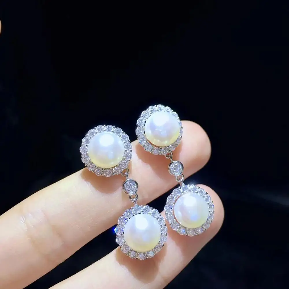 Серьги подвески женские из серебра 925 пробы с натуральным пресноводным жемчугом 7