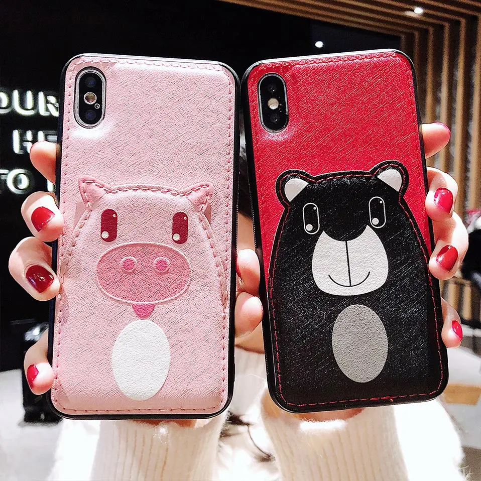Cute Animal Pig Phone Case For iPhone 6 6S 7 8 Plus X Card slot Back Cover XS XR XSMax Capa |