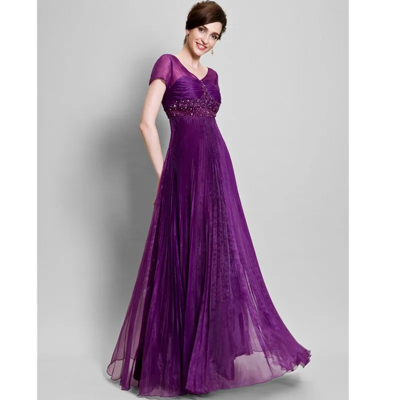 LAN TING BRIDE A-Line V Neck Floor Length Organza Mother of the Bride Dress with Beading Appliques Pleats Ruched | Свадьбы и