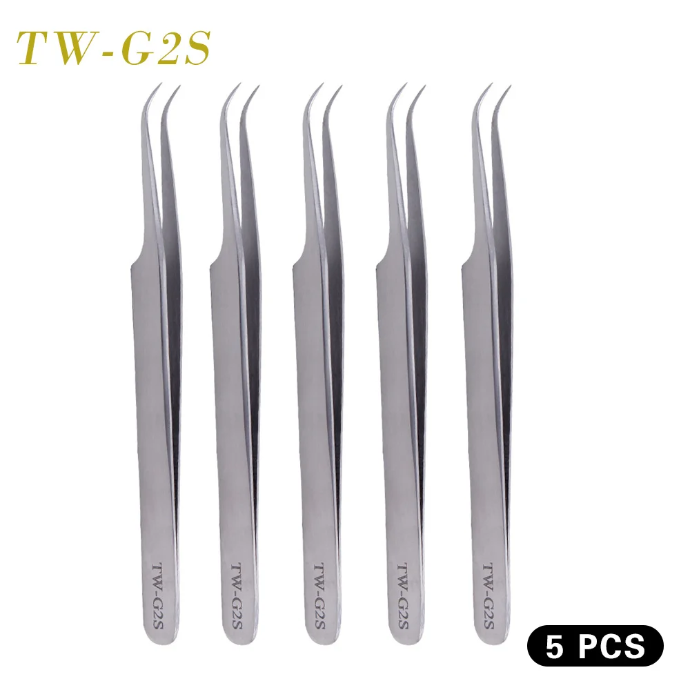 5 Pcs TWG2S AS09 Пинцет для объемных ресниц 3D норковые ресницы Пинцет для наращивания ресниц точный Пинцет для ресниц индивидуальные ресницы Острый пинцет - Цвет: 5 Pcs TWG2S