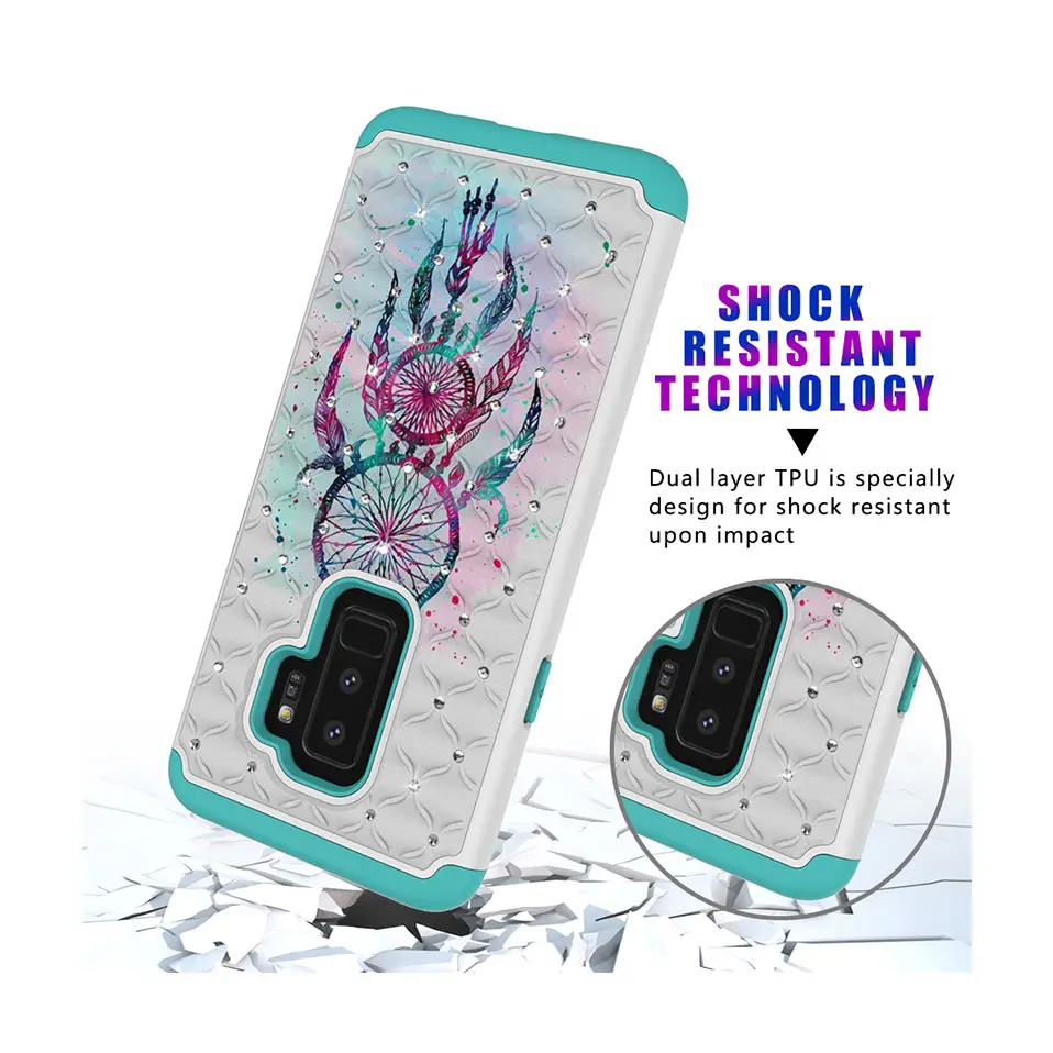 Fashion diamond flash phone cases For Samusng S8 S9 Plus High quality 2-in-1 TPU + PC cover Note9 shells Capa |
