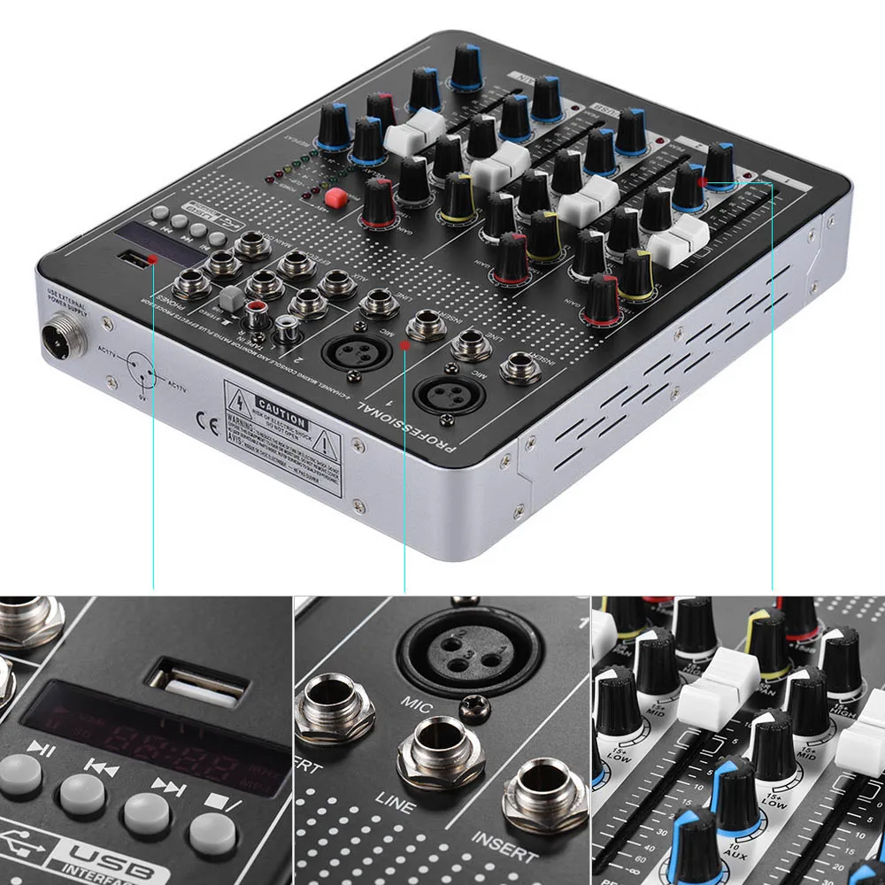 Профессиональный 4-канальный микрофонный линейный аудио микшер микшерная