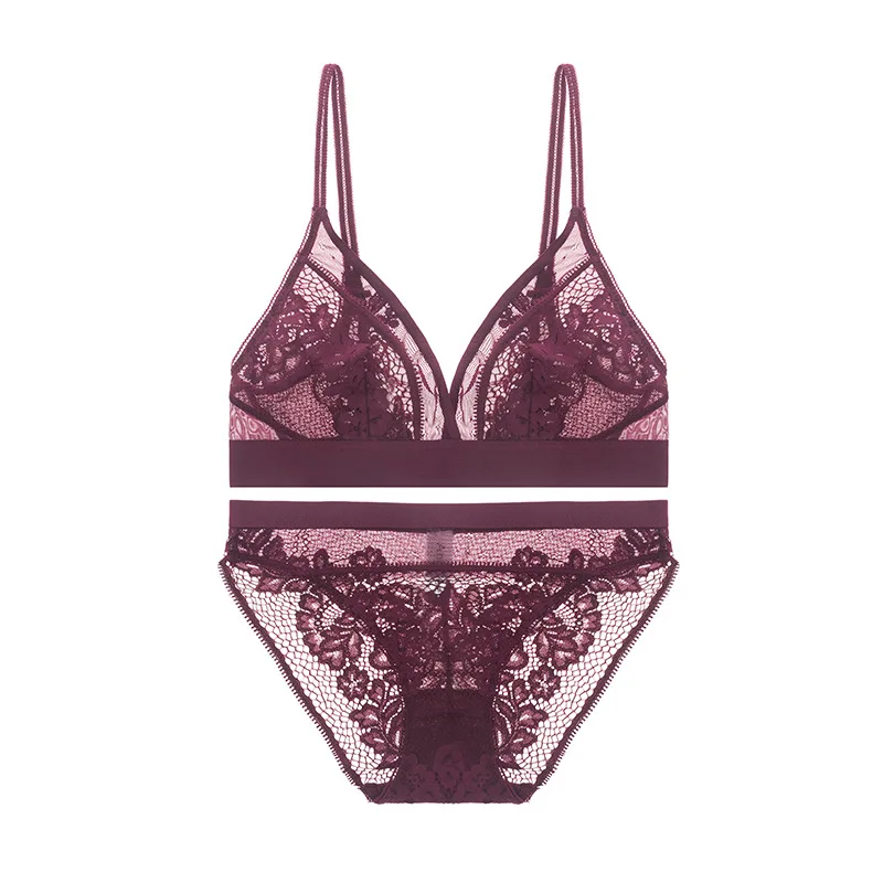 Wine Red Varsbaby сексуальное ультратонкое Прозрачное нижнее белье удобные наборы бюстгальтеров с вышивкой - Цвет: Wine Red