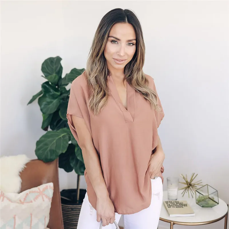 Женская Повседневная рубашка летняя шифоновая с коротким рукавом 2019|Футболки| |