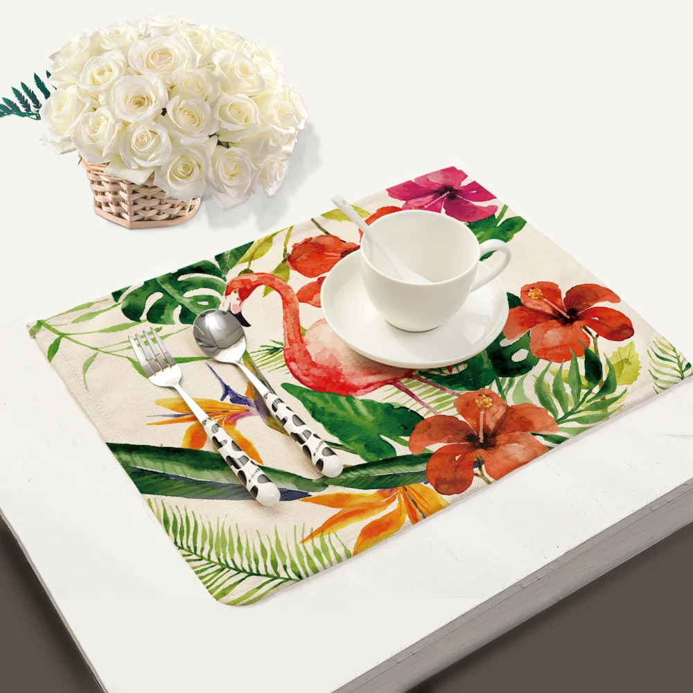 Miracille 2/4/6pieces Set Linen Tropical Flamingo Pattern Placemat Home Decorative Table mat kitchen table mats Napkin | Дом и сад