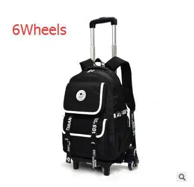 6wheels black Детский Школьный рюкзак на колесиках, школьный рюкзак на колесиках, сумка для мальчиков, детская багажная сумка на колесиках, Детский рюкзак на колесиках - Цвет: 6wheels black