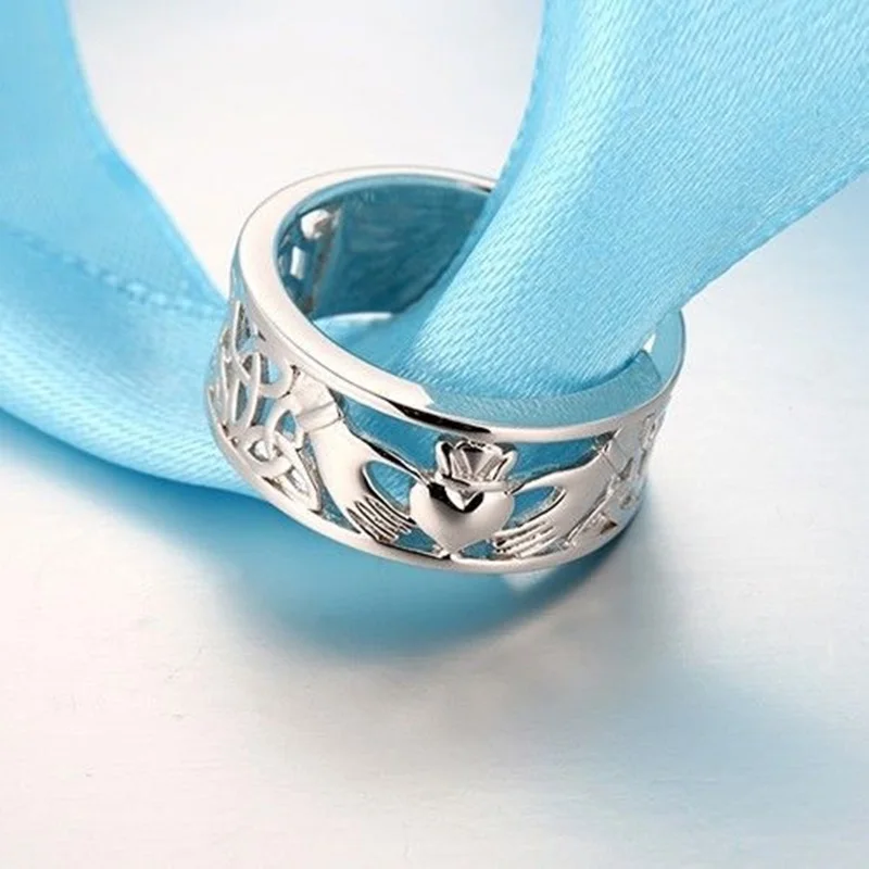 OMHXZJ Wholesale European Fashion Woman Man Party Wedding Gift Silver Hollow Heart Lovers 925 Sterling Ring RR188 | Украшения и