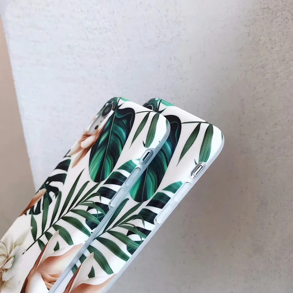 Leaves White Flowers Total package side Very soft TPU and ultrathin For iphone 6 plus 7 8 7P 8P X XS Max XR Phone Case |