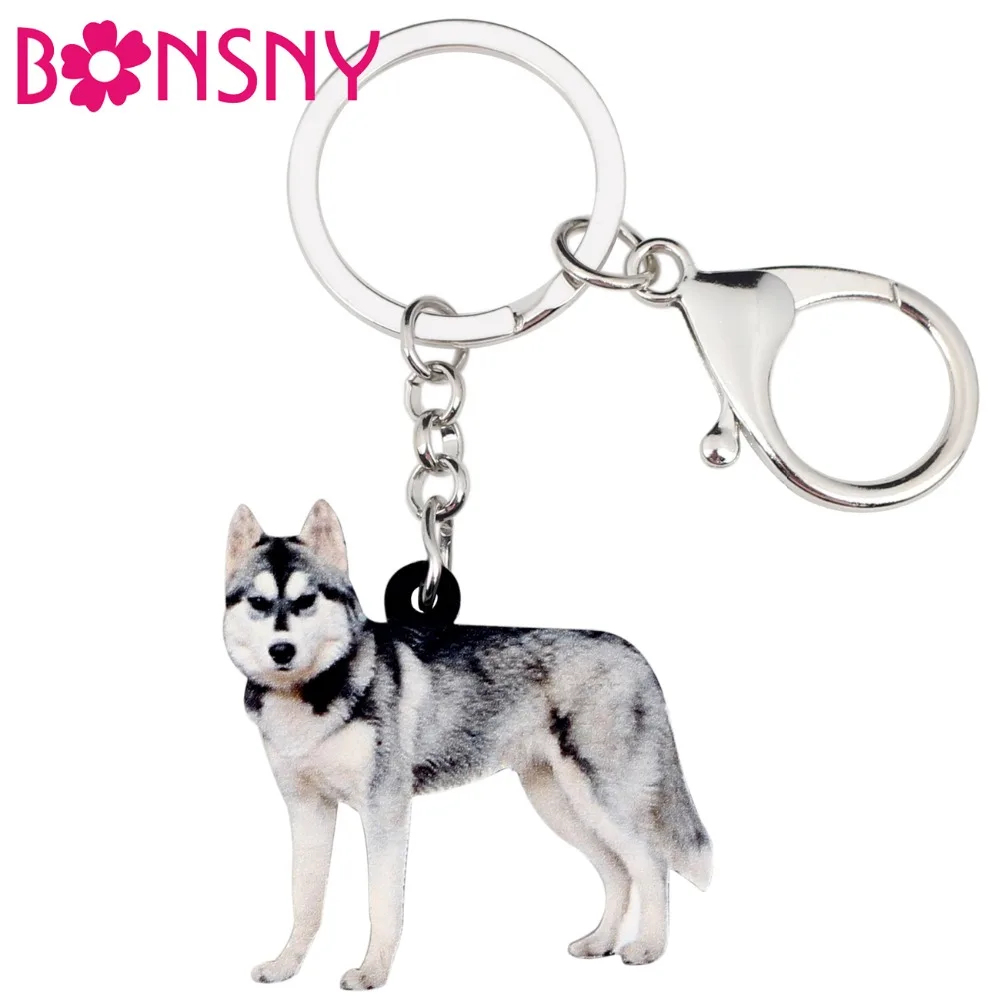 

Bonsny Acrylic Siberian Husky Dog Key Chains Keychain Rings Novelty Gift For Women Girl Ladies Handbag Car Charms Animal Jewelry