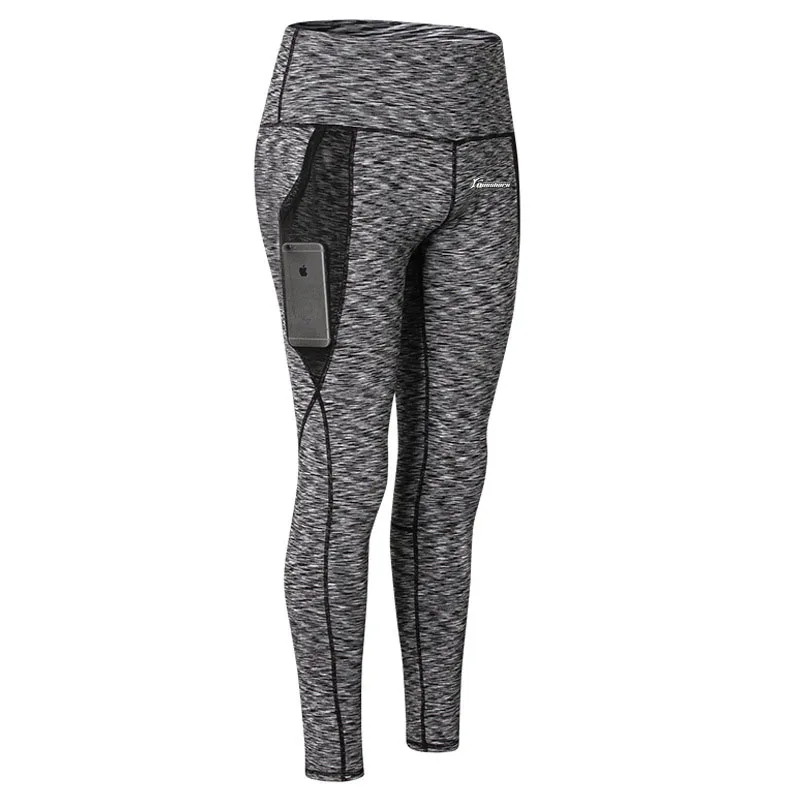 Striped Gray Queshark профессиональные женские брюки с высокой талией для йоги быстросохнущие бесшовные Леггинсы эластичные компрессионные штаны с карманом для телефона - Цвет: Striped Gray