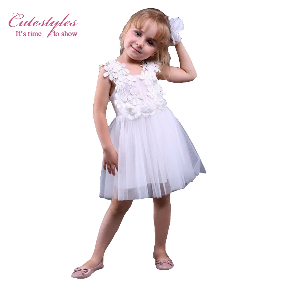 Cutestyles 3 цвета Кружевное платье белого с цветочным принтом для девочек розовый