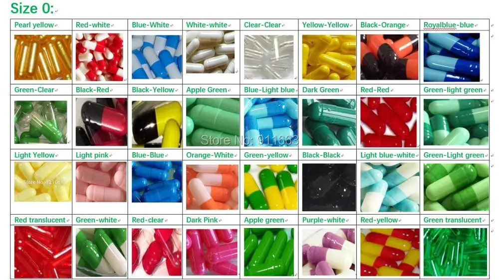 ¡1,000 piezas! 0 # cápsula vacía de medicina! Muchas fundas de cápsula de colores, pastillas de cápsula de gelatina vacías tamaño 0, cápsulas vacías unidas