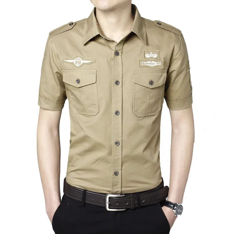 Военная Униформа ВВС с коротким рукавом рубашка из хлопка вышивка платье 3 цвета M