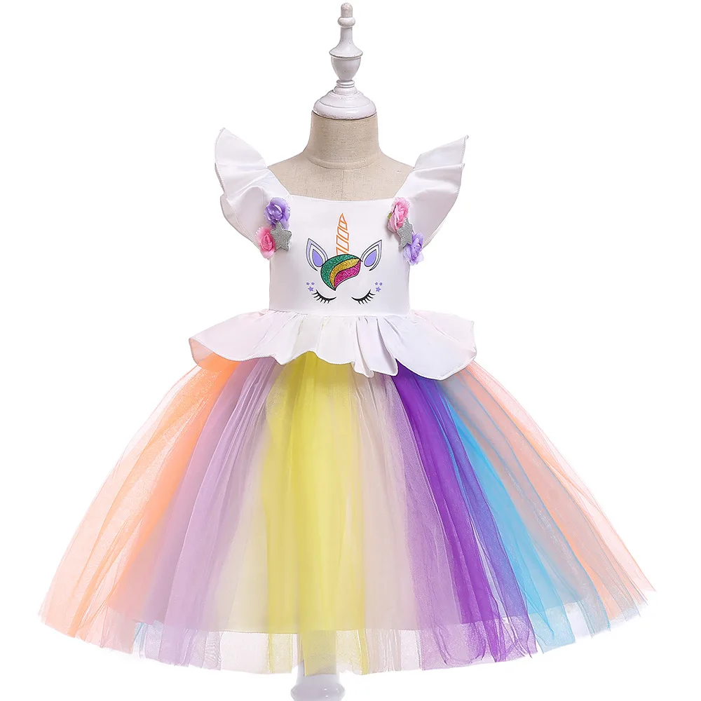 2019 New Princess TUTU Dress up Costume Kids Cosplay Unicorn Pony Girls Halloween Fantasy Clothes Wig With Horns | Детская одежда и