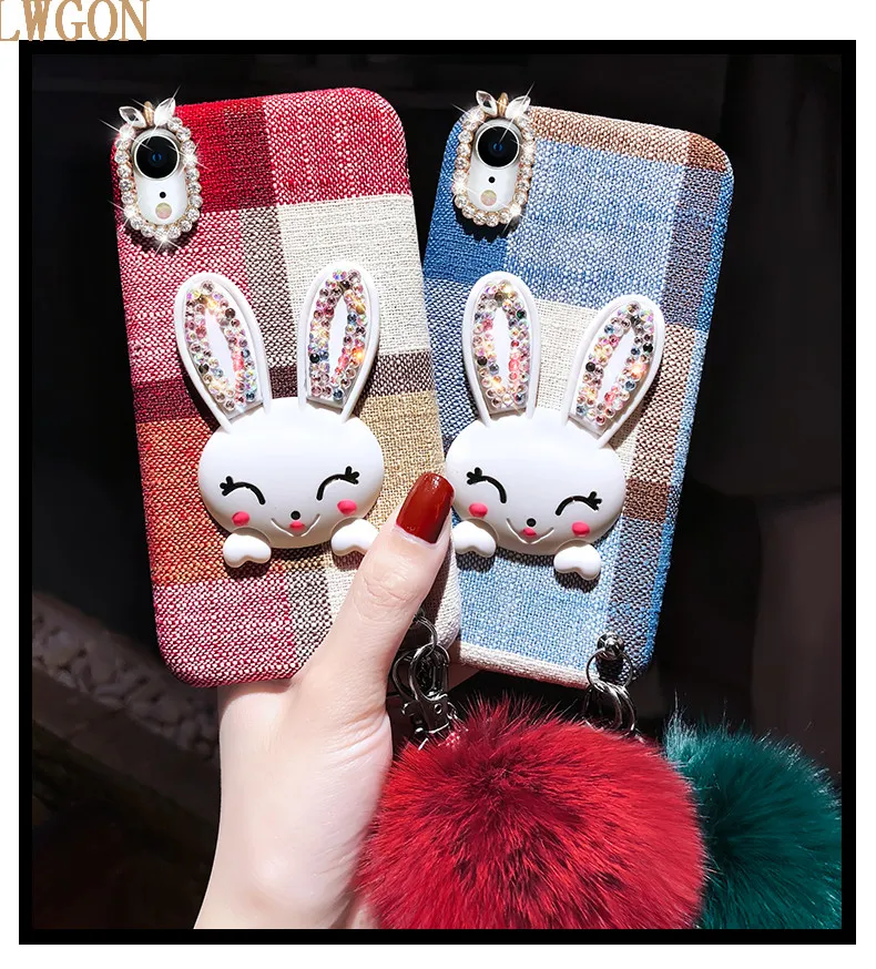 Зимний клетчатый милый чехол для телефона с мультяшным кроликом и подставкой Oppo