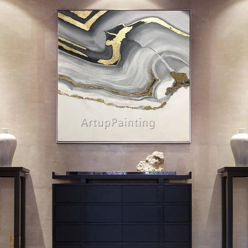 Абстрактная Картина на холсте акриловая Золотая картина quadros caudros decoracion