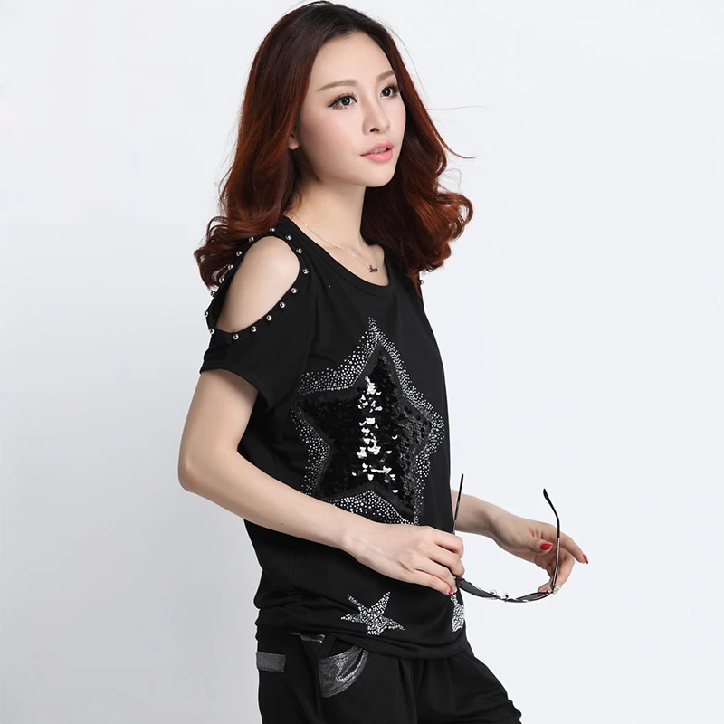 2021 футболка с открытыми плечами женская летняя camisetas mujer свободная круглым