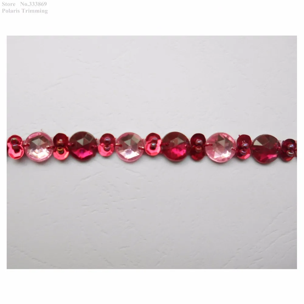 Бесплатная доставка 1 ярд x Новейшие розовые/бордовые блестящие бусины с камнями