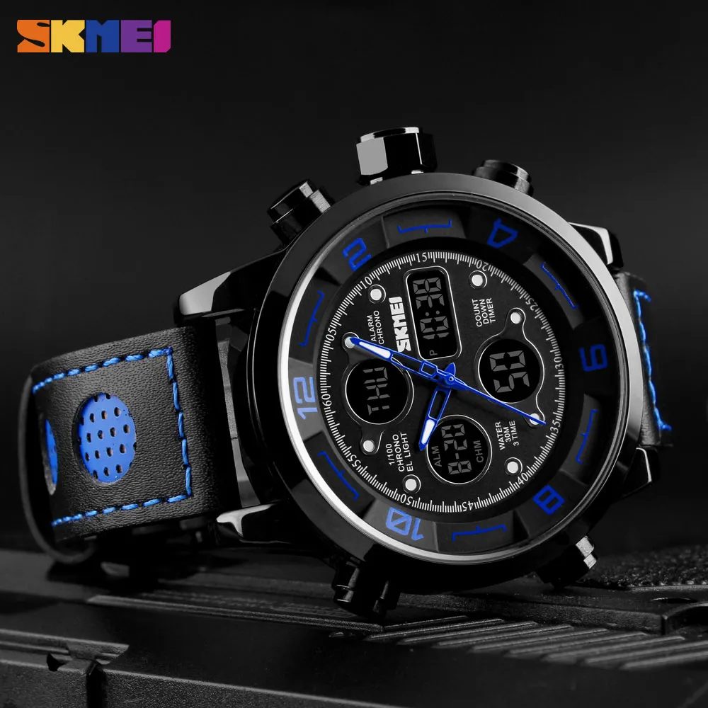 SKMEI Men Sports Digital Countdown Fitness Watch Three Time Chronograph Stopwatch Dial Clock Electronic Relogio Masculino|Мужские