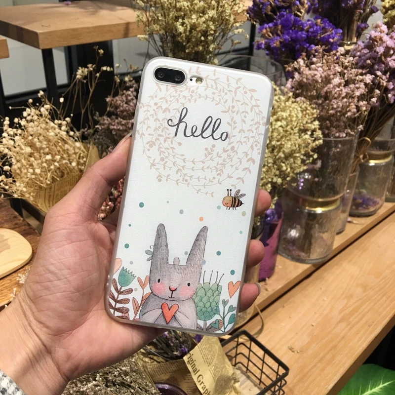 Kerzzil for iphone 6 7 6s Relief Funny Cute Cartoon Rabbit Bear Phone Case For iPhone 6S Plus Soft Silicone Cover Back Capa |