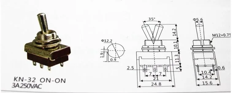 Cltgxdd 1 шт. кнопочный переключатель KN32 и клавишный вкл.-ВКЛ. 6 pin 2 way DPDT 5A AC 250V |
