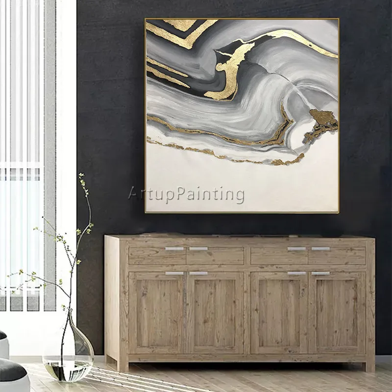 Абстрактная Картина на холсте акриловая Золотая картина quadros caudros decoracion