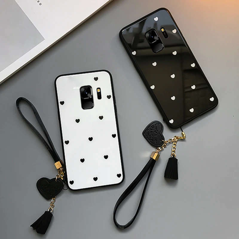 Чехол из закаленного стекла для samsung galaxy A7 2018 A750 чехол с сердечками Samsung A8 A9 A6 Plus A9S