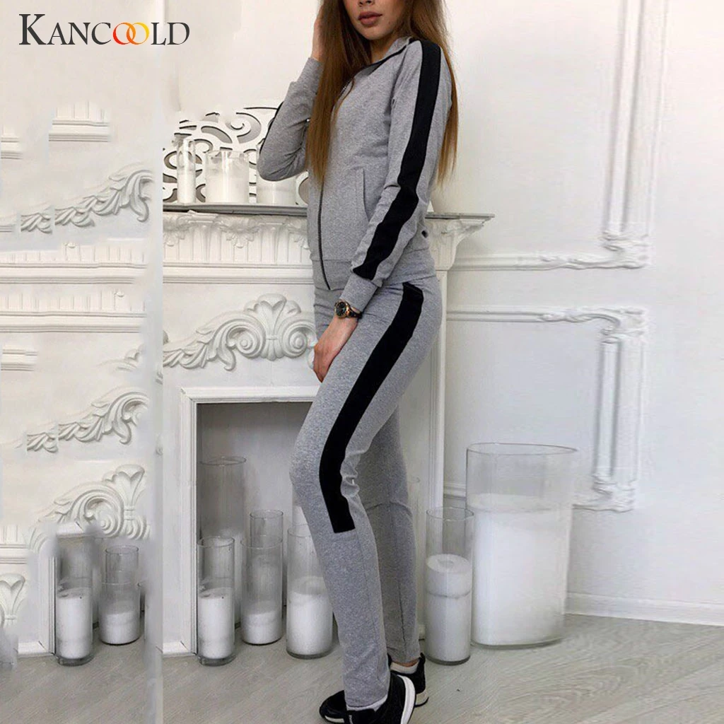 Женский повседневный комплект в полоску KANCOOLD спортивный топ на молнии с длинным