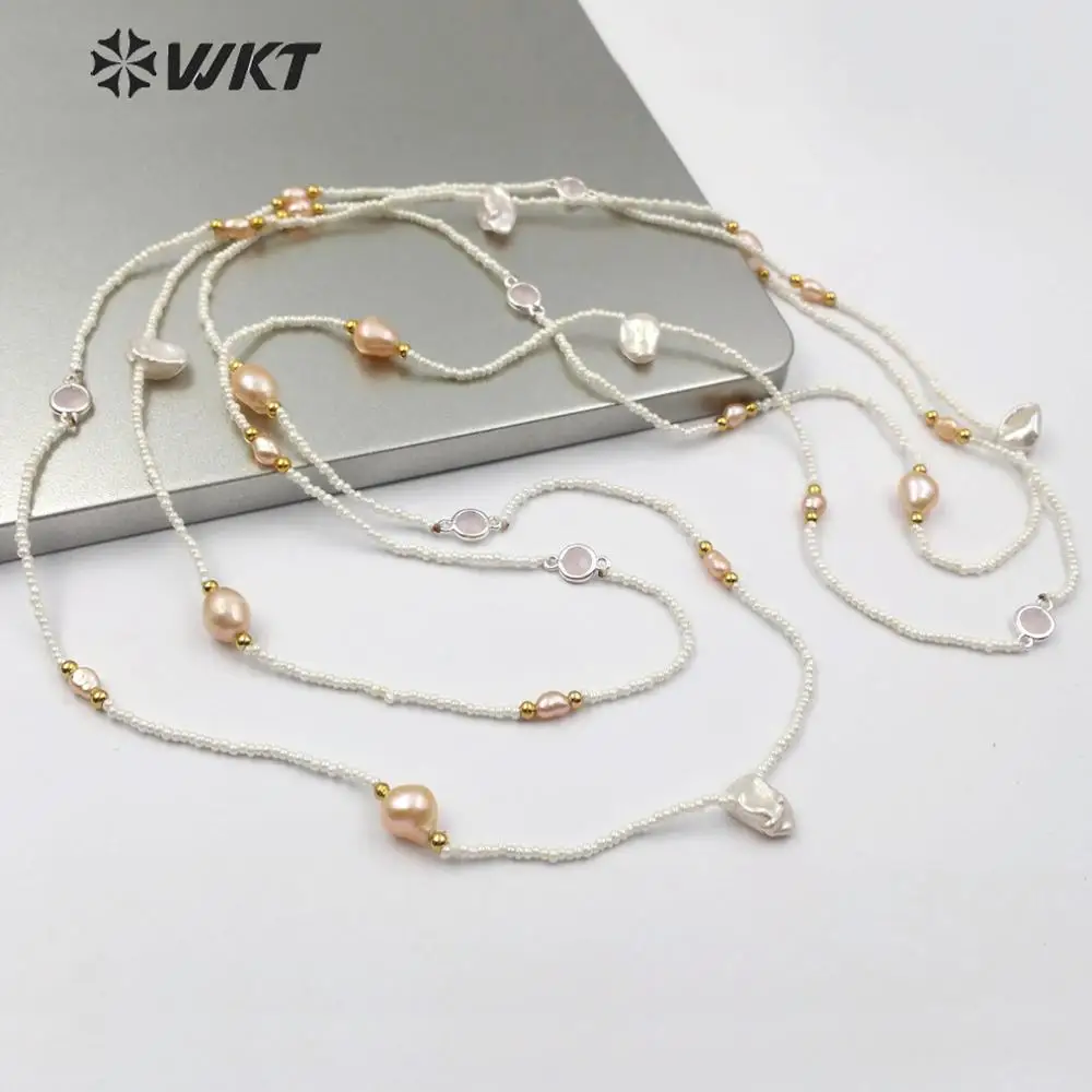 

WT-N1155 Women Necklace Jewelry Gem Beads & Pearl Necklace 36inch Handmade Beaded Necklace Wedding Necklace Jewelry