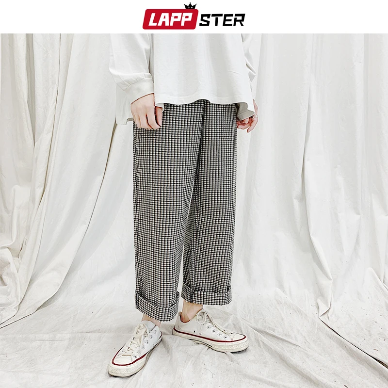 LAPPSTER Harajuku клетчатые шаровары для мужчин 2020 винтажные корейские модные Джоггеры