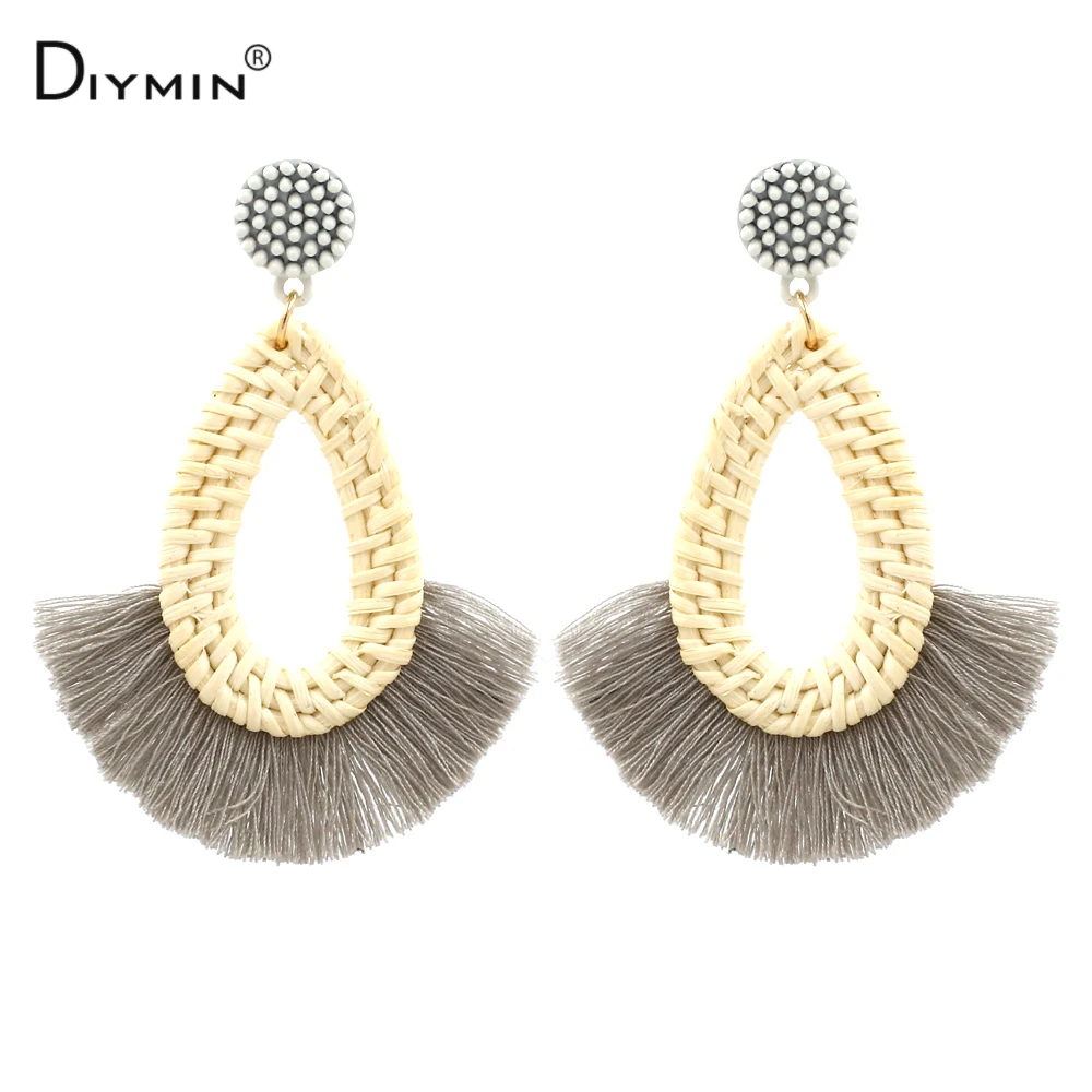 Diyimin Новый Винтаж Этническая кисточкой серьги Мода чешского ротанга Knit Drop