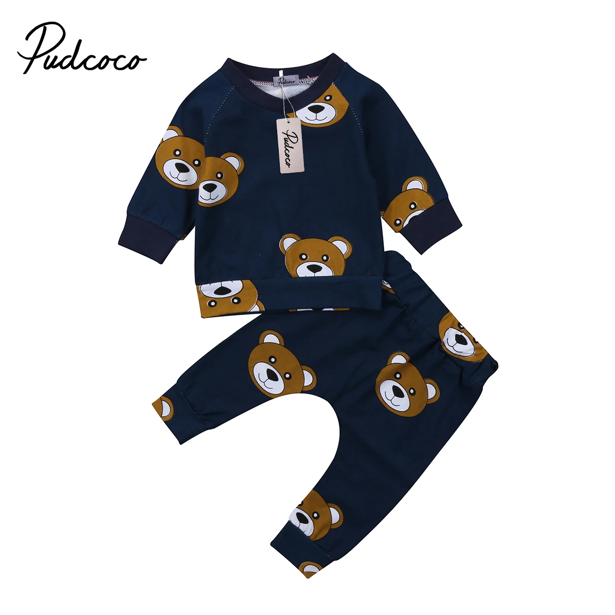 2Pcs Baby Clothing Newborn Kids Boy Girl Bear Long sleeve T-shirt Sweatshirt Tops Pants Leggings Outfit Clothes Set 0-2T |