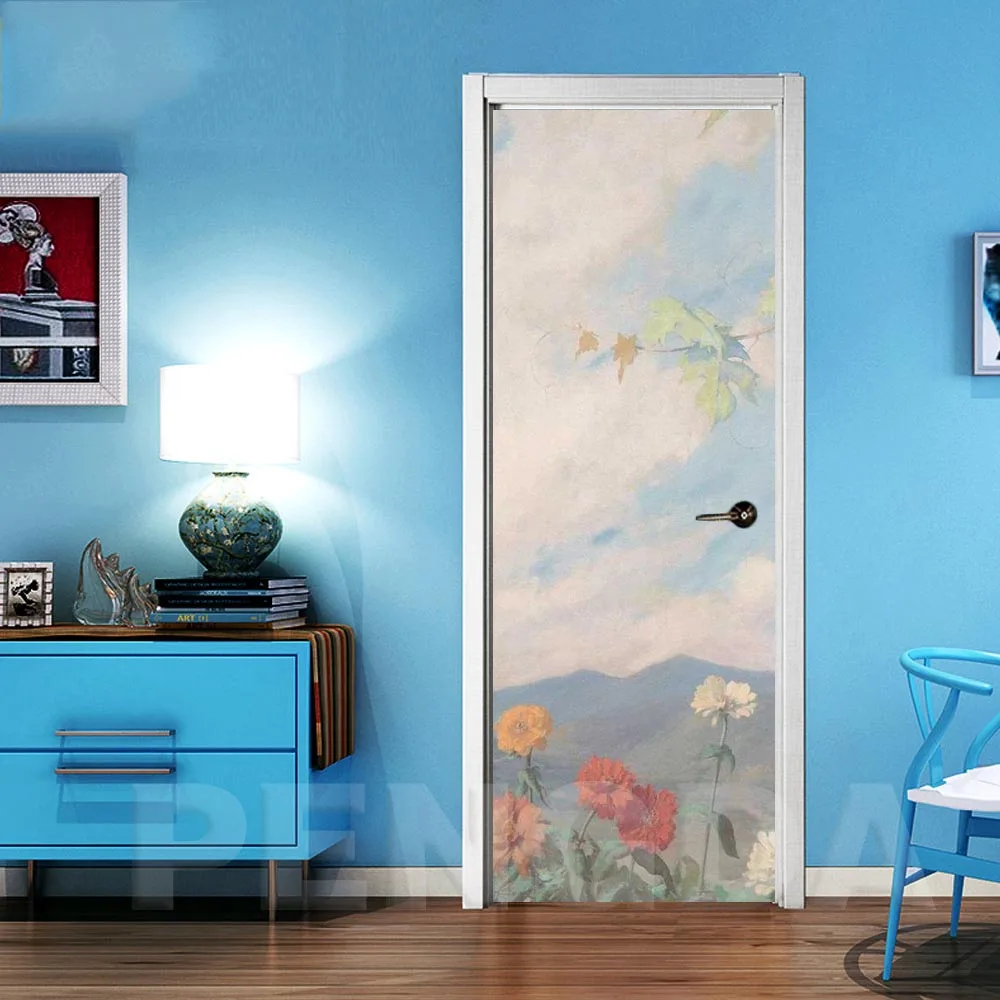 3D Обои Обновления Цветок горный самоклеющиеся DIY ПВХ наклейки дверная ручка