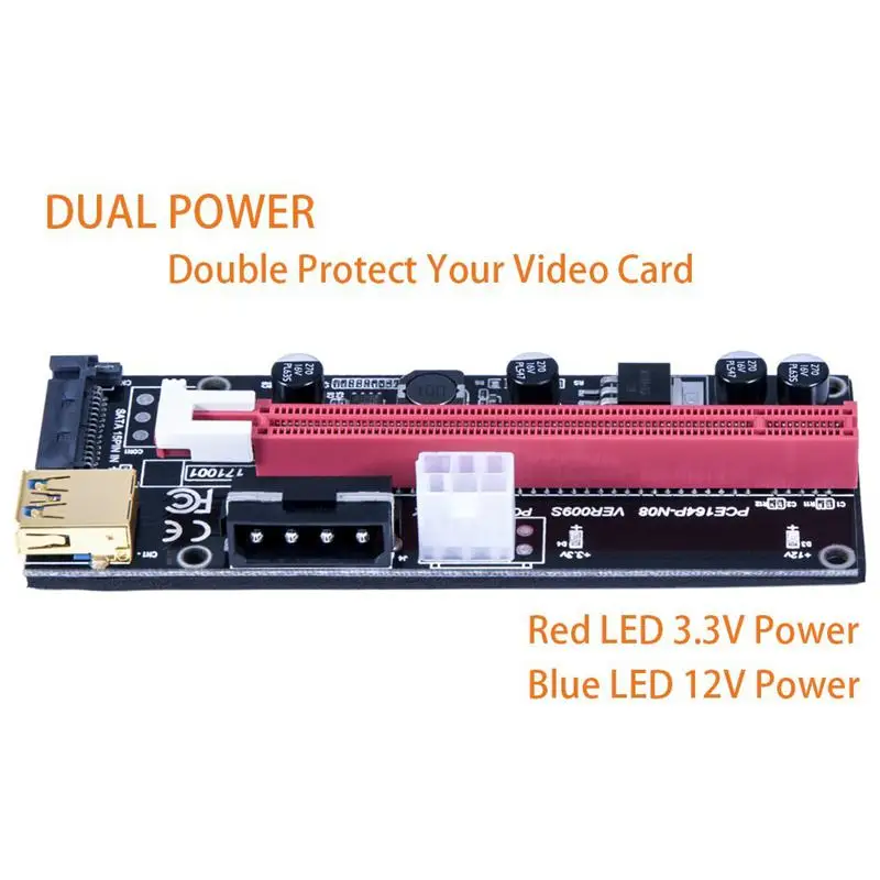 Последние VER009S 2-Pack PCI-E 16x в 1x Питание Riser адаптер с 4PIN SATA и графическая карта 6PIN